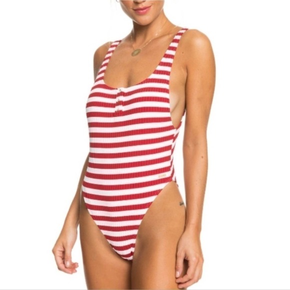 Roxy Red White Striped Bikini One Piece NWT - Picture 1 of 9